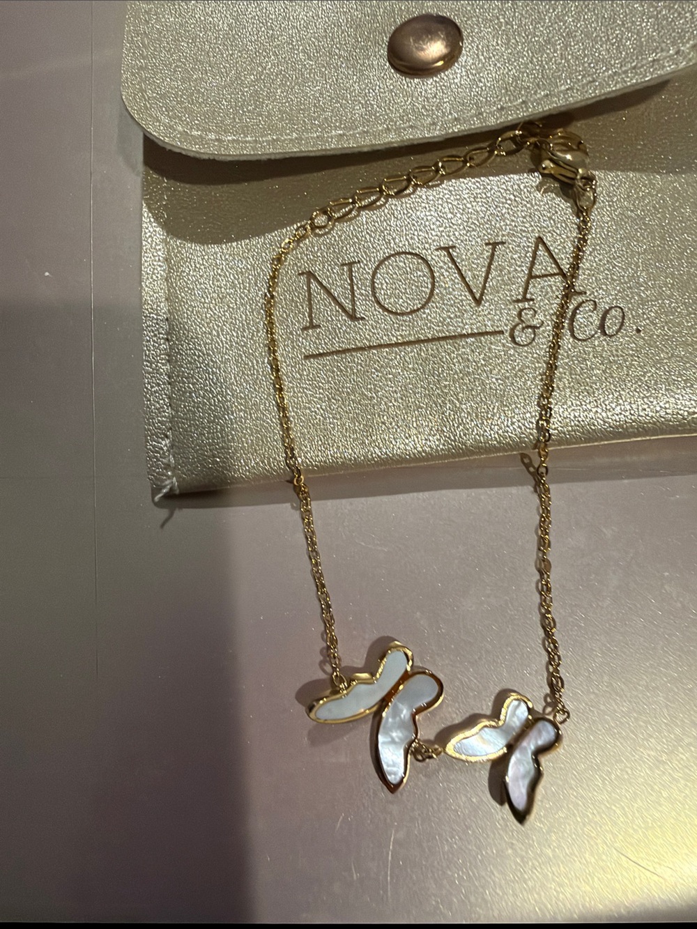 Gold Butterfly Necklace with Mother-of-Pearl